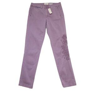 Anthropologie Women's Chino Pants Relaxed Fit Lilac Boho Embroidered NWT Size 27